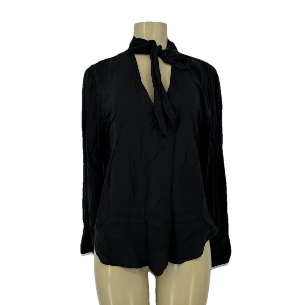 Cloth And Stone Medium Women Blouse Black Long Sleeve Tie Neck 65-23